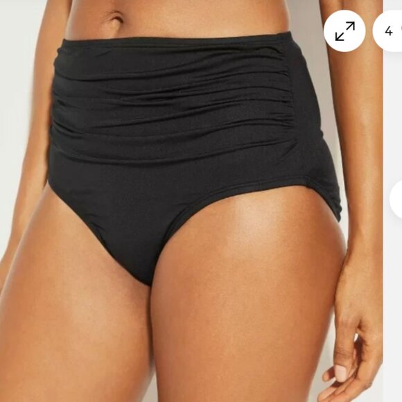 Kona Sol™ NWT Ruched Sides Full Coverage High Waist Blck Bikini Bottom - Size 2X - Picture 1 of 7